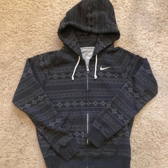 Nike Sweatshirt Full Zip Cozy Drawstring Hoodie Soft Terry Inside Black Grey - Picture 2 of 9